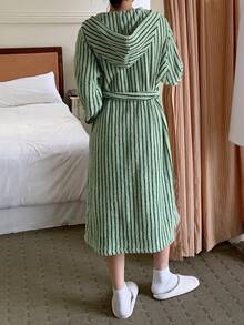 DAZY Áo choàng trùm đầu bằng lông cừu sọc dài dành cho nữ, mùa đông, mềm mại, ấm áp - màu xanh lá - Xem 2