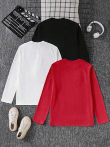 Vacaura Bộ 3 áo thun dài tay cổ tròn in chữ thường ngày cho bé trai tuổi teen, thích hợp mặc khi đi chơi, dạo phố, đi làm, mặc nhiều lớp vào mùa thu/đông - Nhiều màu - Xem 2