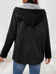 SHEIN 孕妇简约纯色前拉链连帽休闲，连帽休闲夹克