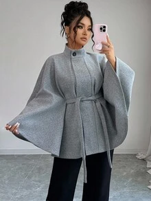 SHEIN Elenzya Elegant Large-Sized Women's Knitted Woolen Coat For Autumn And Winter