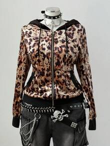 Sunspun Sweatshirt Ukuran Besar Motif Leopard Beludru dengan Warna Kontras - MultiWarna - View 4