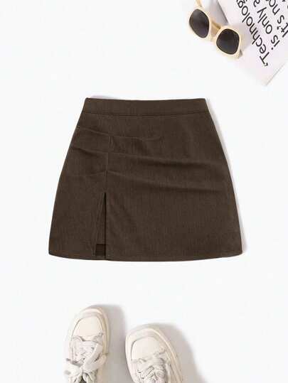 Sweetra Petite 娇小女士休闲百搭百搭 A 字迷你裙，麻灰色