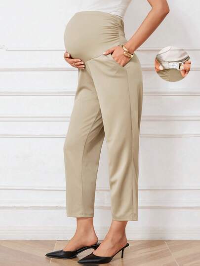 MaterniWear 可调节腰部和腹部支撑纯色孕妇裤
