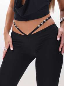 BABYPHAT 女式喇叭裤低腰阔腿裤 Y2K 时尚个性下装 - 黑色 - 查看 1