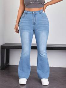 SHEIN EZwear Plus Size Simple Casual Flare Leg Jeans - Light Wash - View 1