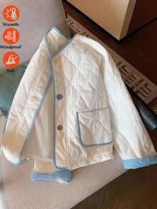 Resyla Women's Contrast Trim Long Sleeve Padded Coat - White - View 1