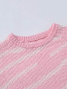 Claim Dot Pulover bărbătesc cu guler rotund, casual, cu imprimeu integral, pulover cu dungi roz și albe pentru toamnă/iarnă, top cu mânecă lungă - Roz - Vizualizare 4