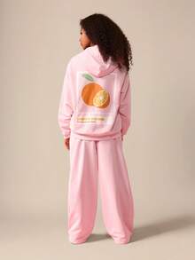 SUMWON Pink Fruit Print Hoodie And Sweatpants Co-Ord Set For Girls