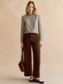 Écloséra Retro, Elegant, Versatile, Suitable For Commuting And Casual Wear, Bow-Tie Long-Sleeved Women's Autumn And Winter Top, Brown Elegant Autumn And Winter Blouse, Fashionable And Elegant Chic, Thanksgiving, New Year's