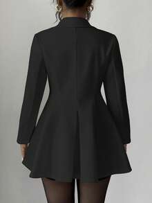 Elenzga 女式优雅缺口领收腰大衣，秋季 - 黑色 - 查看 2