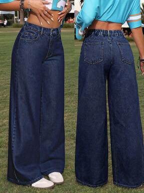 SHEIN PETITE CURVE Jeans amples lavés polyvalents pour grandes tailles