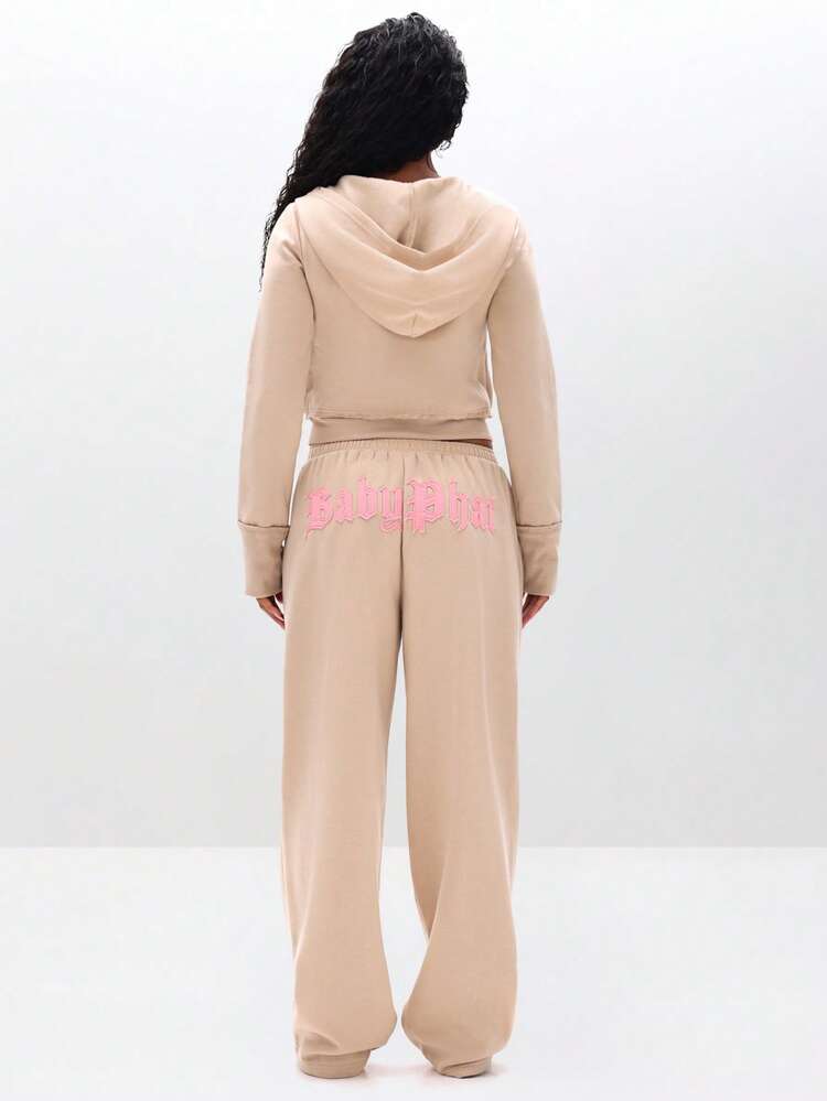 BABYPHAT Figurbetonte Reißverschluss-Kapuzenjacke mit rosa Applikations-Design, LangarmLässigl Sweatshirt für Herbst und Winter