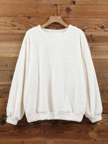 SHEIN LUNE Sweatshirt Wanita Kasual Minimalis Warna Putih Bahan Fleece Lembut Dua Sisi, Cocok untuk Musim Gugur/Dingin - MultiWarna - View 3