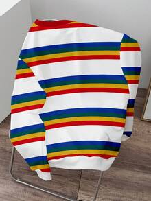 Manfinity Joysei Men's Fashionable Colorful Striped Pullover Sweatshirt, Suitable For Autumn/Winter, Back To School Season, Friend Gift - Multicolor - View 2
