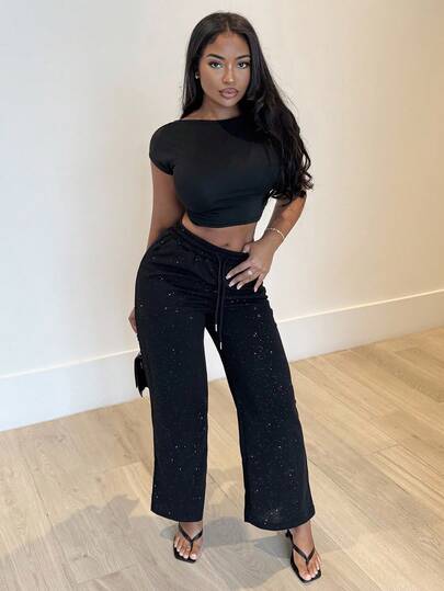 Alexandranx 星空松紧腰宽松直筒阔腿裤