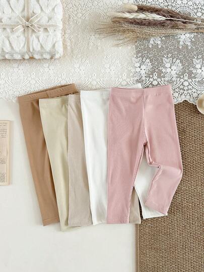 SHEIN 女婴休闲简约罗纹打底裤，百搭高弹，春秋装