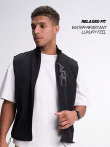 Men's Letter Print Zip Front Jacket Vest - Black - View 1