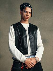 AXEPEAK Men's Fashion Casual PU Leather Zip-Up V-Neck Vest - Black - View 4