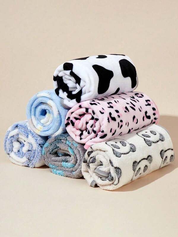 PETSIN 1 pieza Manta de felpa cálida con estampado de dibujos animados de color aleatorio para mascotas