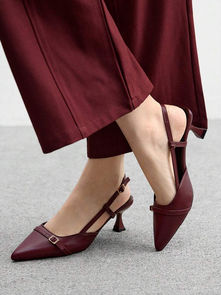 CUCCOO BIZCHIC Women's Pointed Toe Mid-Heel Burgundy Fashion Commuter Versatile Backless Daily Outing Work Pumps For Christmas Spring Shoes