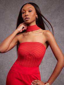 NYA SZN Bodysuit Sleeveless Fitted Bodycon Textured Knit Tube Top Streetwear Everyday Casual Business Casual Date Fall Winter Statement Valentines Day Carnival Outfits For Women