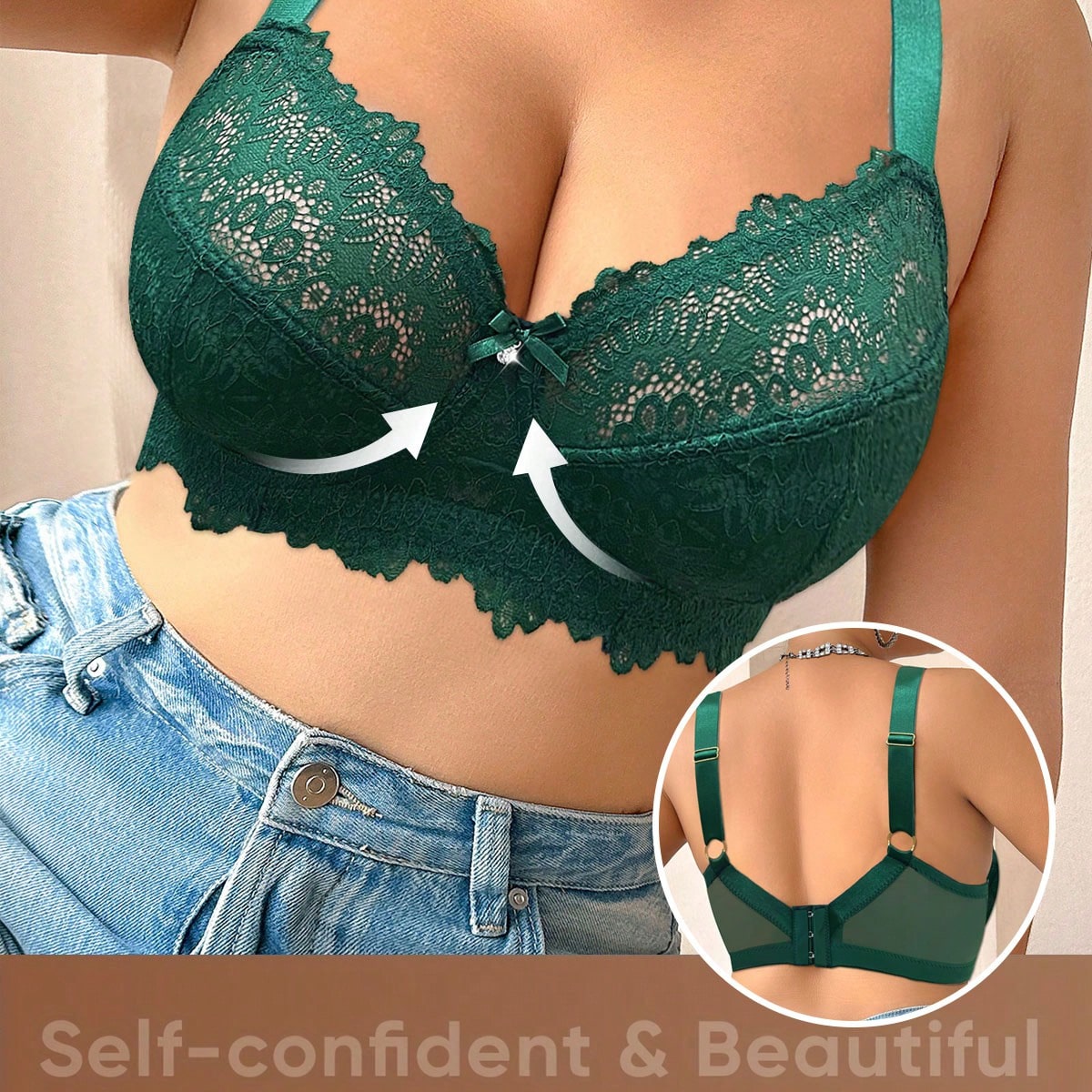 Pieza Sujetador lencero con encaje y aros, talla grande, para Navidad