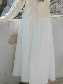 DAZY 女士高腰A字裙，百搭优雅 - 白色 - 查看 9