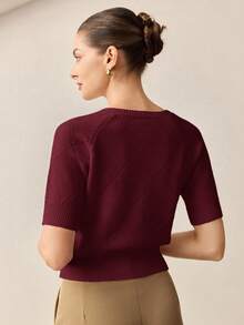 BizChic Irregular Diamond Pattern Round Neck Single-Breasted Decorated Women's Sweater, Fashionable And Elegant For Urban Commute, Daily Wear, Romantic 90s Retro, Suitable For Christmas, New Year, Valentine's Day, Party, Beach, Graduation, Carnival, Holiday, All-Match Casual, Romantic, Suitable For Wedding Guests, Hosts, Dates, Parties, Concerts, Brunch, Airport - Burgundy - View 4