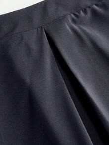 EMERY ROSE Plus Solid Slant Pocket Plicated Detail Skirt - Dark Grey - View 5