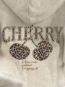INAWLY Women's Leopard Print & Cherry Blossom Long Sleeve Drop Shoulder Sweatshirt - Light Grey - View 6