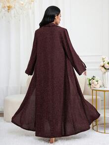 Al Najma 女士优雅长袖长款阿拉伯长袍 - 酒紅色 - 查看 3