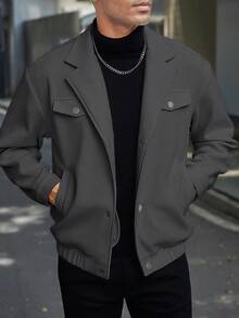 Manfinity Homme Chaqueta casual de manga larga con cuello de solapa de unicolor para hombre, otoño/invierno - Gris - Ver 3