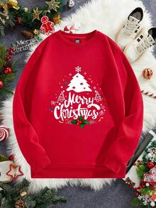 Manfinity Homme Męska bluza z okrągłym dekoltem i wzorem "Wesołych Świąt", idealna na rodzinne spotkania, prezent dla męża/chłopaka, jesień/zima