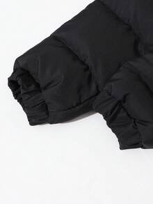 SHEIN 1 件女童毛绒长款连帽派克大衣，优雅冬季日常穿着 - 黑色 - 查看 6