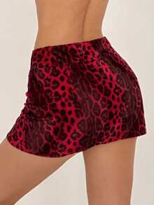 SHEIN MOOSTA 1 pieza Falda de línea A con estampado de leopardo rojo para mujer, uso casual/diario, para ir al trabajo, fiestas, otoño/invierno - Rojo - Ver 2