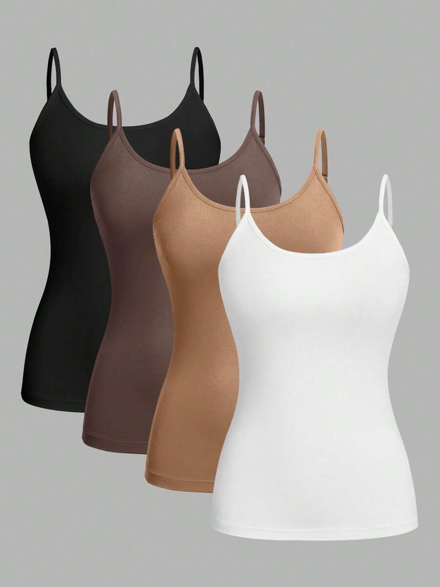 SHEIN EZwear 4件套休闲简约女士吊带背心，适合夏季 - 彩色 - 查看 1