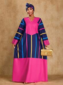 Brilight Vestido elegante y sexy de mujer para primavera y verano, vestido tradicional sudafricano para fiestas y reuniones, vestido con estampado artístico de colores populares a rayas, vestido para sesión de fotos artística, vestido de manga larga para otoño e invierno, ropa de mujer