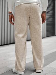 Manfinity CasualCool 1 Quần dài thường ngày trưởng thành dành cho nam, Kiểu quần âu rộng rãi, Vải dệt kim Polyester-Viscose màu be, Thời trang thường ngày, Đa năng khi đi làm, Quà tặng bạn trai/chồng, Quà tặng kỷ niệm Quần dài ống rộng dành cho nam Quần len ống loe - Màu be - Xem 2