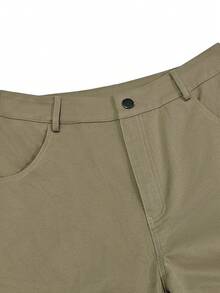 INAWLY Loose Patchwork Curved Hem Women Pants - Khaki - View 7