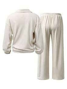 Manfinity Dauomo Men Solid Color Long Sleeve Sweatshirt And Pants Casual Suit, Fall Clothes - Apricot - View 2