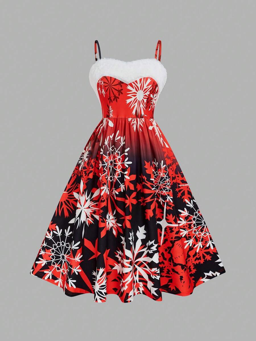 EMERY ROSE Váy xòe không tay dây lông dự tiệc Giáng sinh cỡ lớn - Nhiều màu - Xem 1