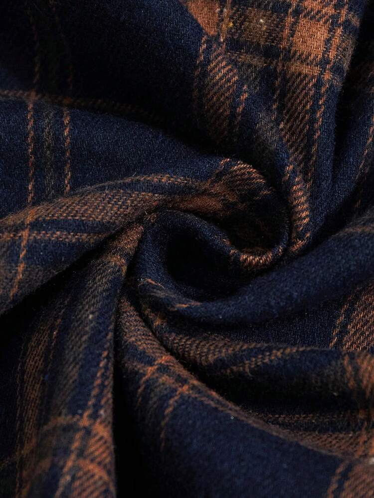 プラスサイズ レディース カジュアル チェック柄 長袖シャツ&パンツ 2点セット ポケット付き、秋冬