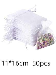 50 pezzi di sacchetti regalo in organza con cordini, perfetti per gioielli, caramelle, matrimoni, feste e confezioni per lo shopping online - Bianco - Visualizzare 9