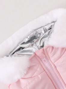 SHEIN Playful Pals 1pc Baby Girls Comfortable Casual Zip-Up Furry Hooded Long Sleeve Padded Coat, Versatile For Autumn/Winter Daily Wear Baby Girl Jacket Winter