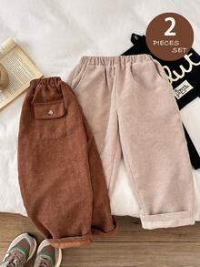 LMoss Kids 2件套男童灯芯绒纯色休闲裤套装