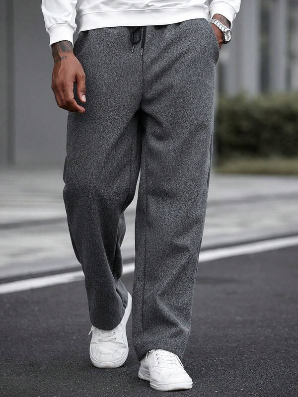 Manfinity CasualCool بنطلون رجالي كاجوال مستقيم الساق، بتصميم INS، قماش صوفي، مناسب للاستخدام اليومي، هدية أساسية للحبيب/الزوج، ملابس كاجوال رجالية، بنطلون رجالي فضفاض مستقيم الساق من طراز Y2K، بنطلون رجالي كاجوال، بنطلون بدلة رجالي مطوي، بنطلون رمادي، بنطلون ملابس الشارع