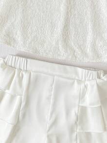 SHEIN 女童荷叶袖蕾丝蝴蝶结衬衫和荷叶边裤子两件套 - 白色 - 查看 4