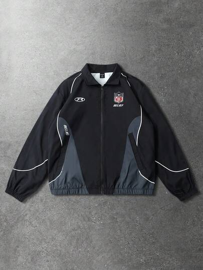 Street Life Unisex Motorcycle Street Style American English Graphic Print Jacket, Autumn/Winter