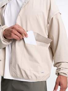 Men's Zip-Up Collar Sports Long Sleeve Jacket - Beige - View 3
