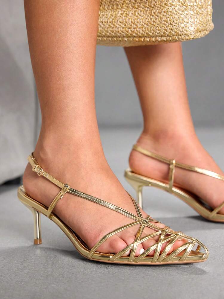 CUCCOO SZL Women's Pointed Toe Kitten Heel Gold Color High Heels, Dress Shoes, Fashion Party Elegant Outfit, Wedding & Formal Occasion